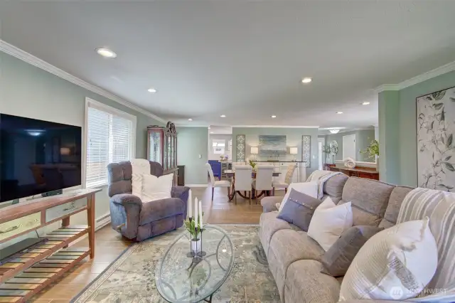 The living room is open to the dining area.