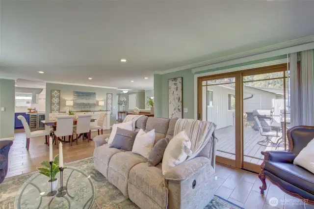 Sliding doors lead to the back yard.