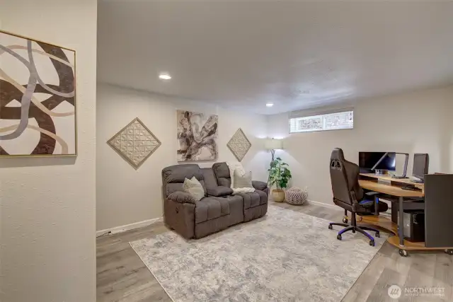 On the lower level, you'll enjoy this bonus room! Use it as an office, workout area or additional living space!