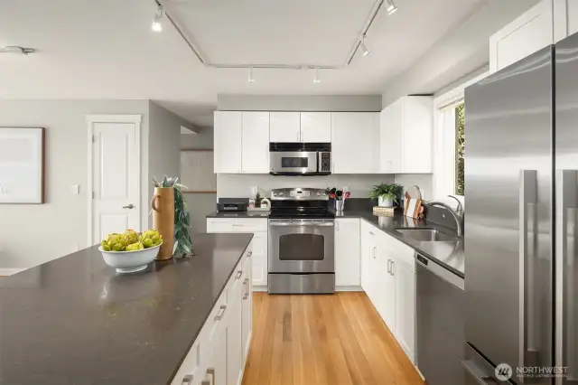 Remodeled kitchen with abundant cabinets