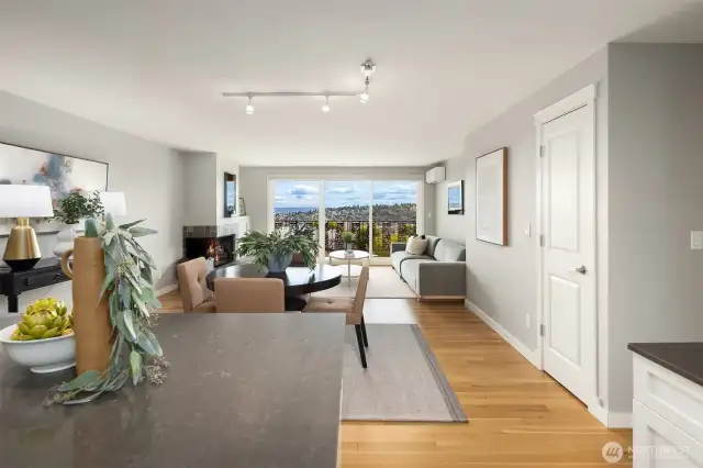 Large room big enough for a dining room table and a full living room set! Closet for storage and pantry.