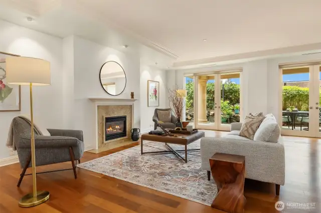 Light and bright, fresh paint throughout. Double french doors open to your own private patio.