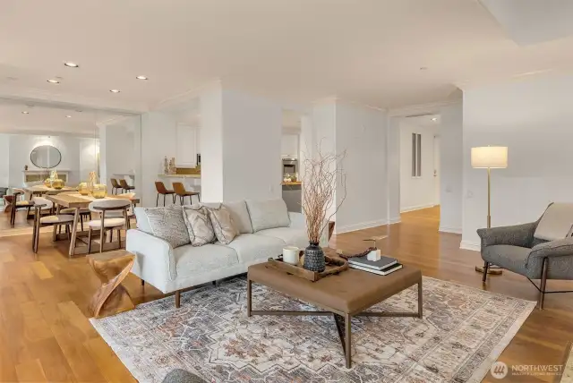 Beautiful open floor plan is both grand and inviting.