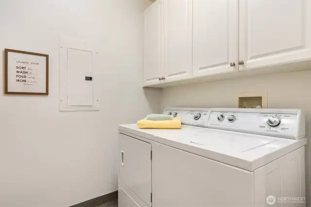 Laundry room with built in cabinetry and sink.