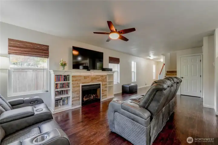 Beautifully crafted fireplace with built in s helving