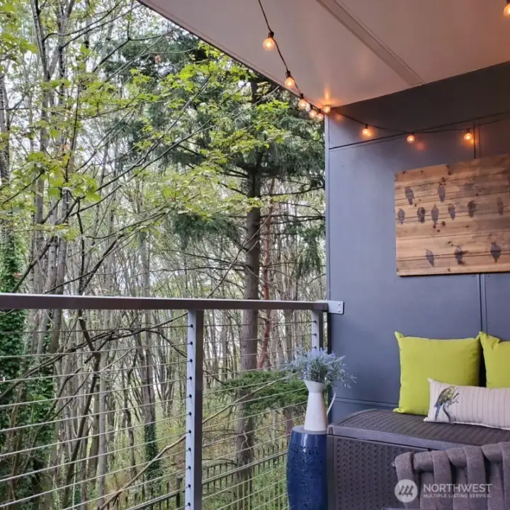The condo sits above a natural ravine. And you'll enjoy views of the trees, not the neighbors.