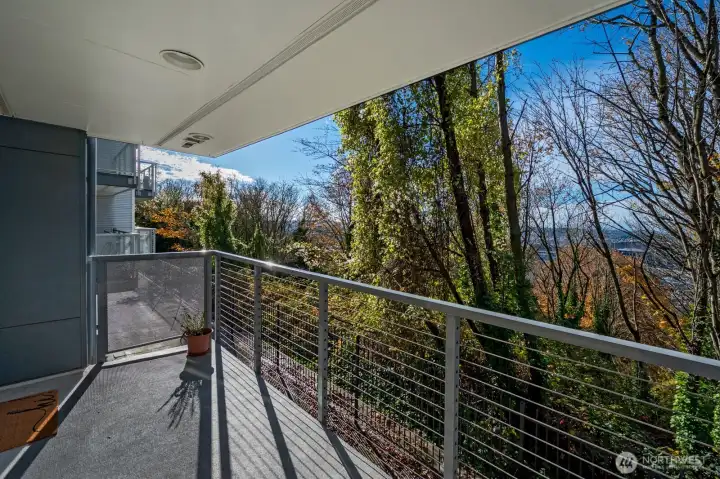 The condo sits above a natural ravine. And you'll enjoy views of the trees, not the neighbors.