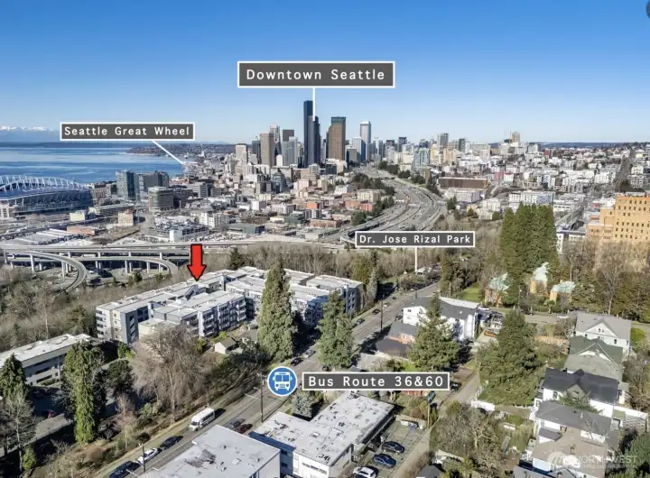 A transit stop is right across the street from the Harwood. And bus routes 36 & 60 take your to downtown Seattle in only 15 minutes.