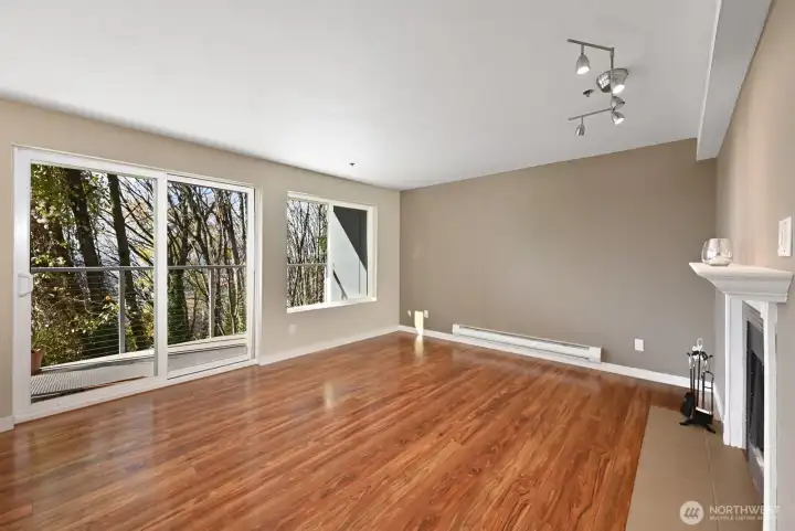 Living area includes a wood burning fireplace