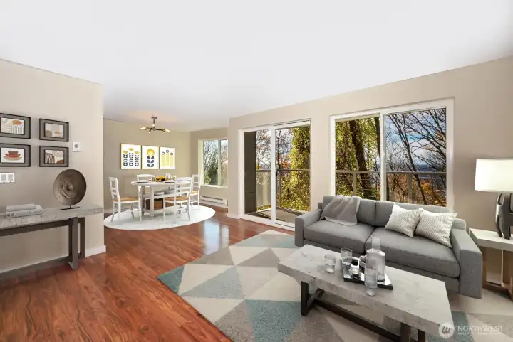 Enjoy a bright and open floor plan with operable doors and windows. (virtually staged)