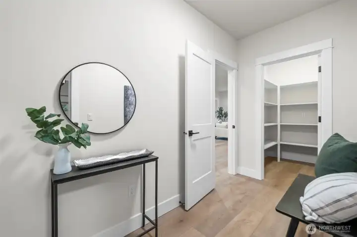 Mud room looking back towards kitchen, into large pantry