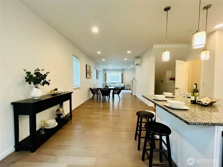 From kitchen to living room view