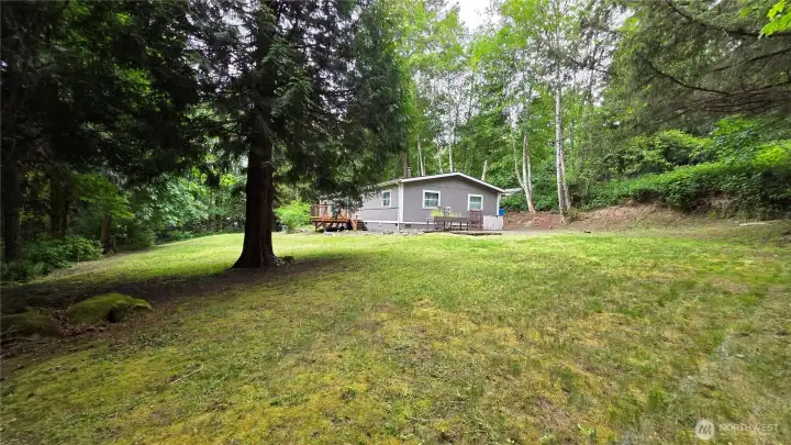 Great back yard has enough room for games, or create more areas for entertaining - all screened from view by the surrounding woods.
