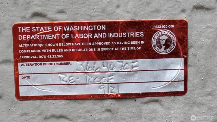 HUD permit for the roof
