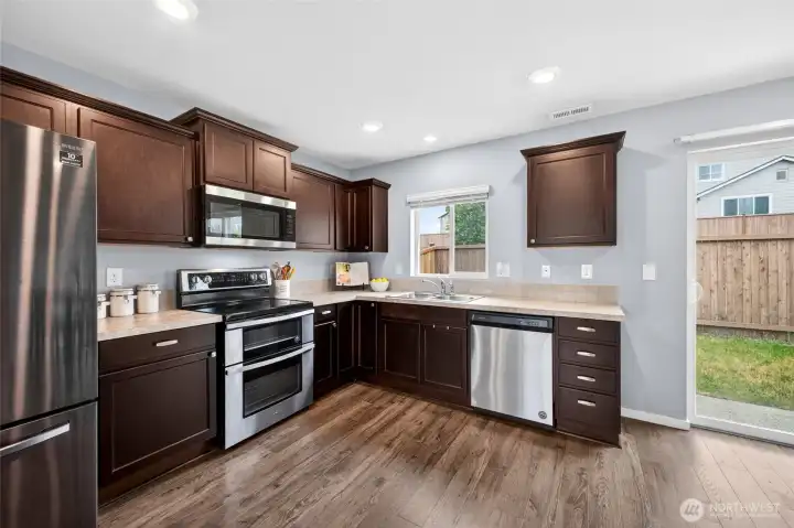 Upgraded hardware on the kitchen cabinets & drawers.