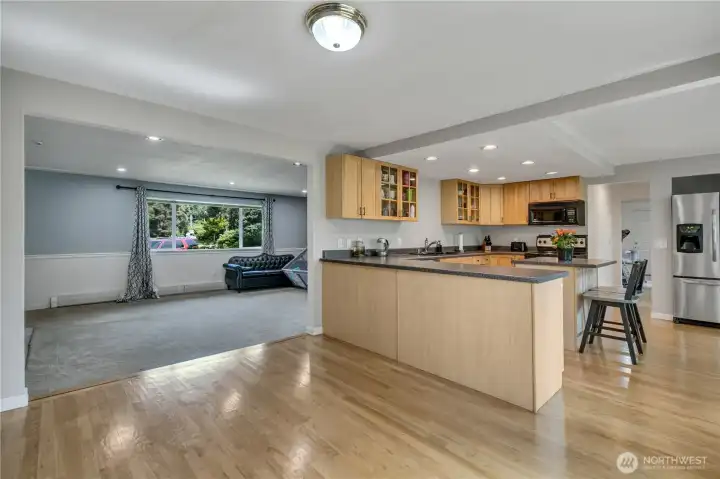 Shot from dining room into kitchen