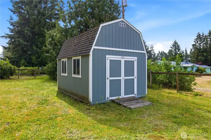 Storage shed in front area
