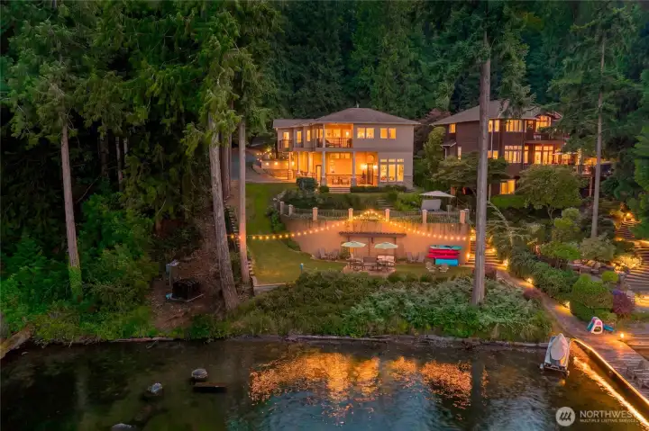 House and lake at dusk