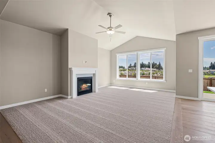 Living room with Southern exposure for great natural light and a cozy gas fireplace for those cooler nights