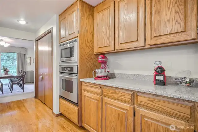 Kitchen has wall oven