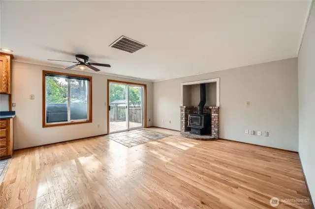 Ceiling fans in the family room keep you cool during the summer.