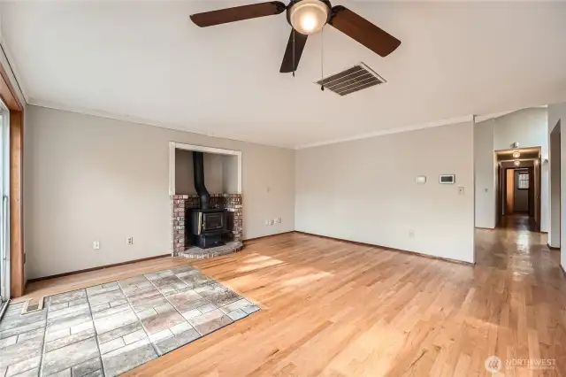 Wood burning fireplace to keep you warm during the winter.