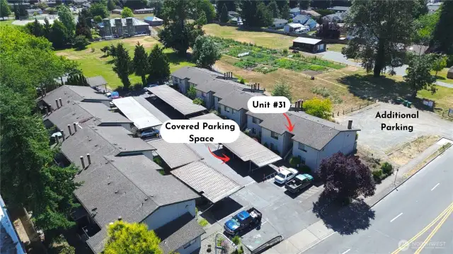 Enjoy your easy access dedicated Covered parking space- with additional parking for guests close by.