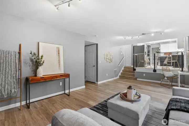 View from Family Room into kitchen