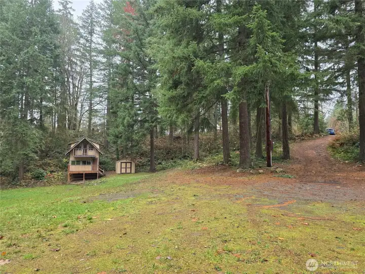 Looking at cabin from garage area