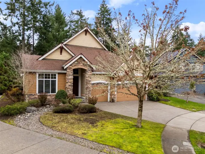 Closer view shows 3 car garage and ample off-street parking.