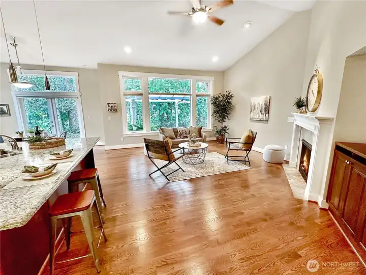 Stunning great room with large windows.