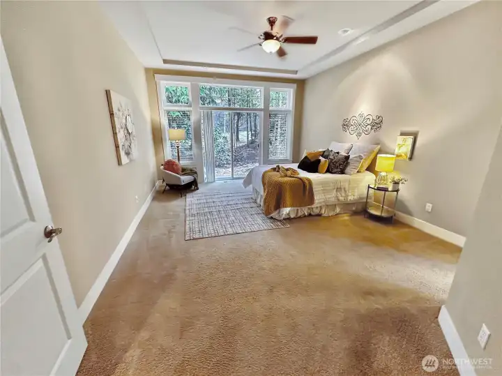 Generous primary with access to rear patio.