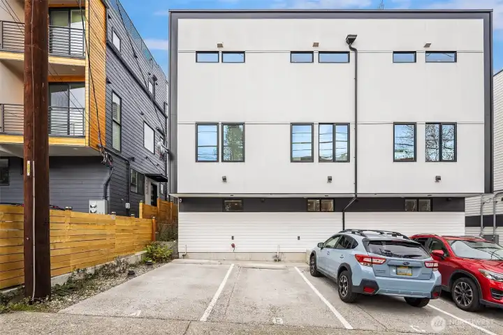 Dedicated parking directly behind the home. Free and easy street parking on 42nd for guests/2nd car as well.