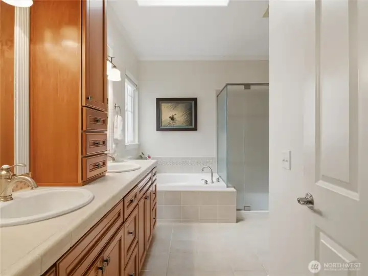 PRIMARY BATH w Walk-In Shower, Waterfall Glass Enclosure, Soaker Tub...!!!
