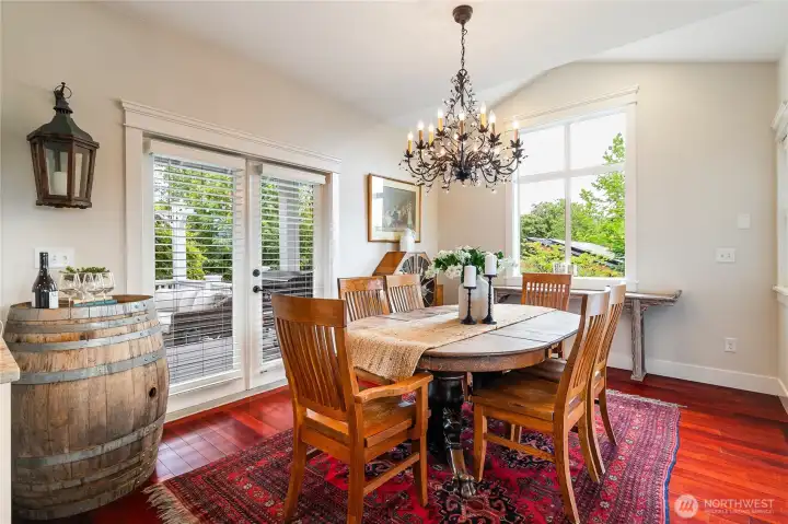 Dining Room with french door to entertainment deck and wrap around porch