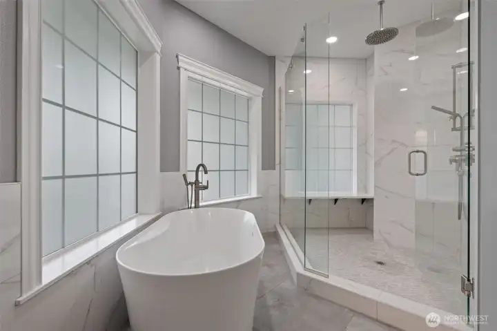 another view of the huge walk in shower and free standing tub. another view of the huge walk in shower and free standing tub.