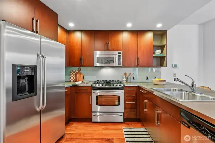 Open Kitchen with Stainless Steel Appliances