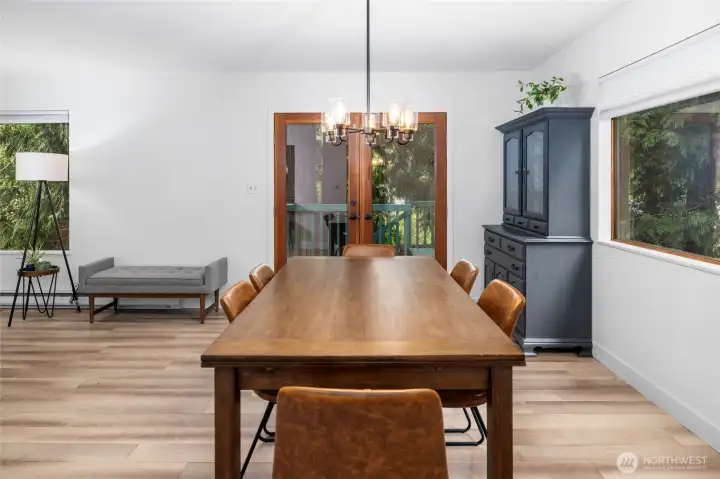 Double doors lead to a spacious deck