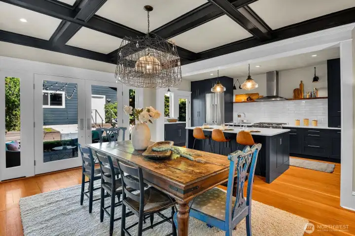 Box beam ceilings add dimension and balance the modern kitchen and lighting. Box beam ceilings add dimension and balance the modern kitchen and lighting.