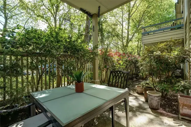 Sizable outdoor space that runs the length of the unit with 2 patios.
