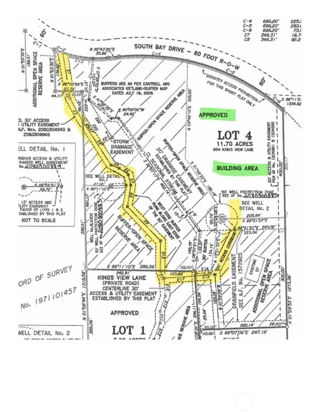 Follow the yellow road, Kings View Lane, to the 1st turn on left. This grass lane will bring you out close to the shared well and the building area opens up from there.