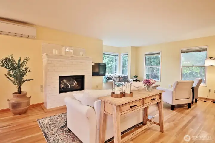 Generous living room with plenty of windows. Your back is to the kitchen.