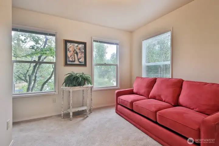 This is the main level bedroom which has a standard sized closet.
