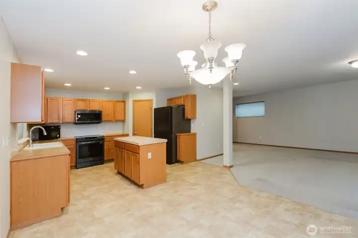 Kitchen and dining combo with ample counter space.