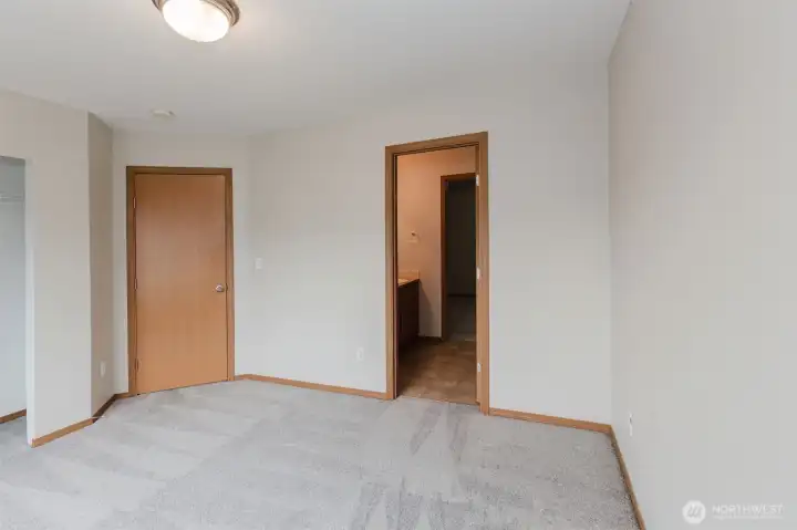 Bedroom with walk-in closet access.