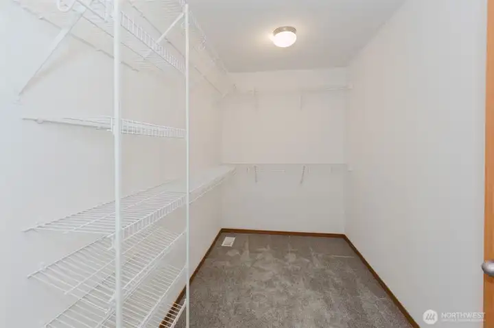 Generous walk-in closet with built-ins.