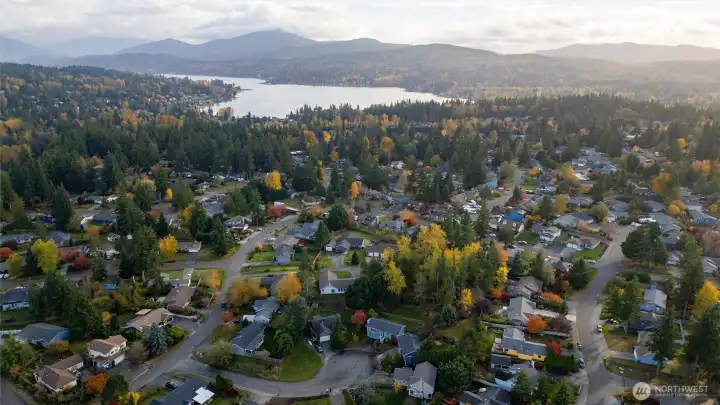 Aerial view of Lake Whatcom in background