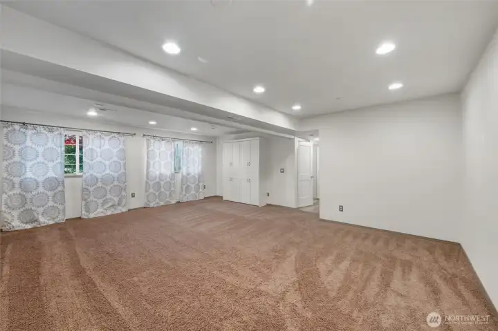 Large downstairs rec room with built-in Murphy bed