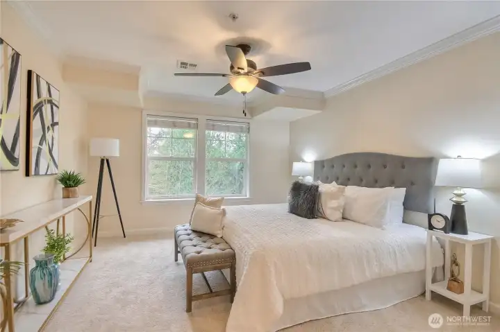Primary view bedroom with ceiling fan.