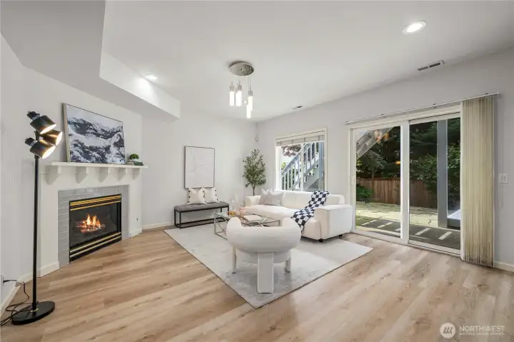 A spacious family room offers a comfortable gathering space for everyday living and entertaining.